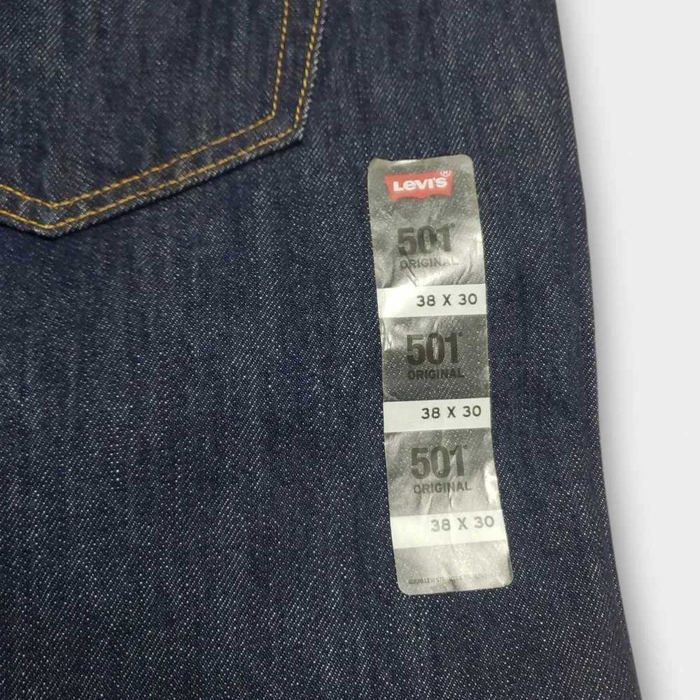 NWOT Levis 501 Original Fit Jeans Mens 38x30 Dark Wash Blue Denim Button Fly